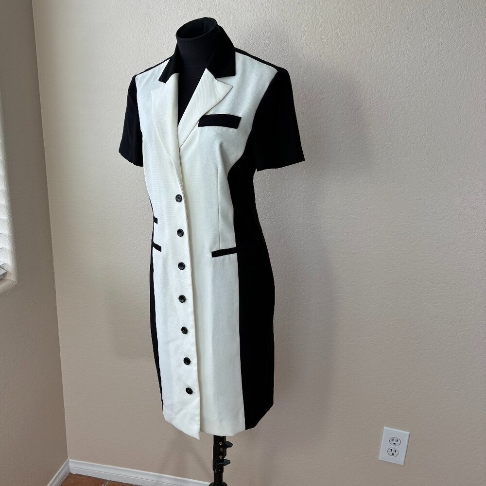 Vintage Dani Max Dress Womens Size 8 Black /Cream Classic Faux Pockets